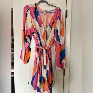 Ava & Viv Balloon Long Sleeve Woven Dress - Pink Multi